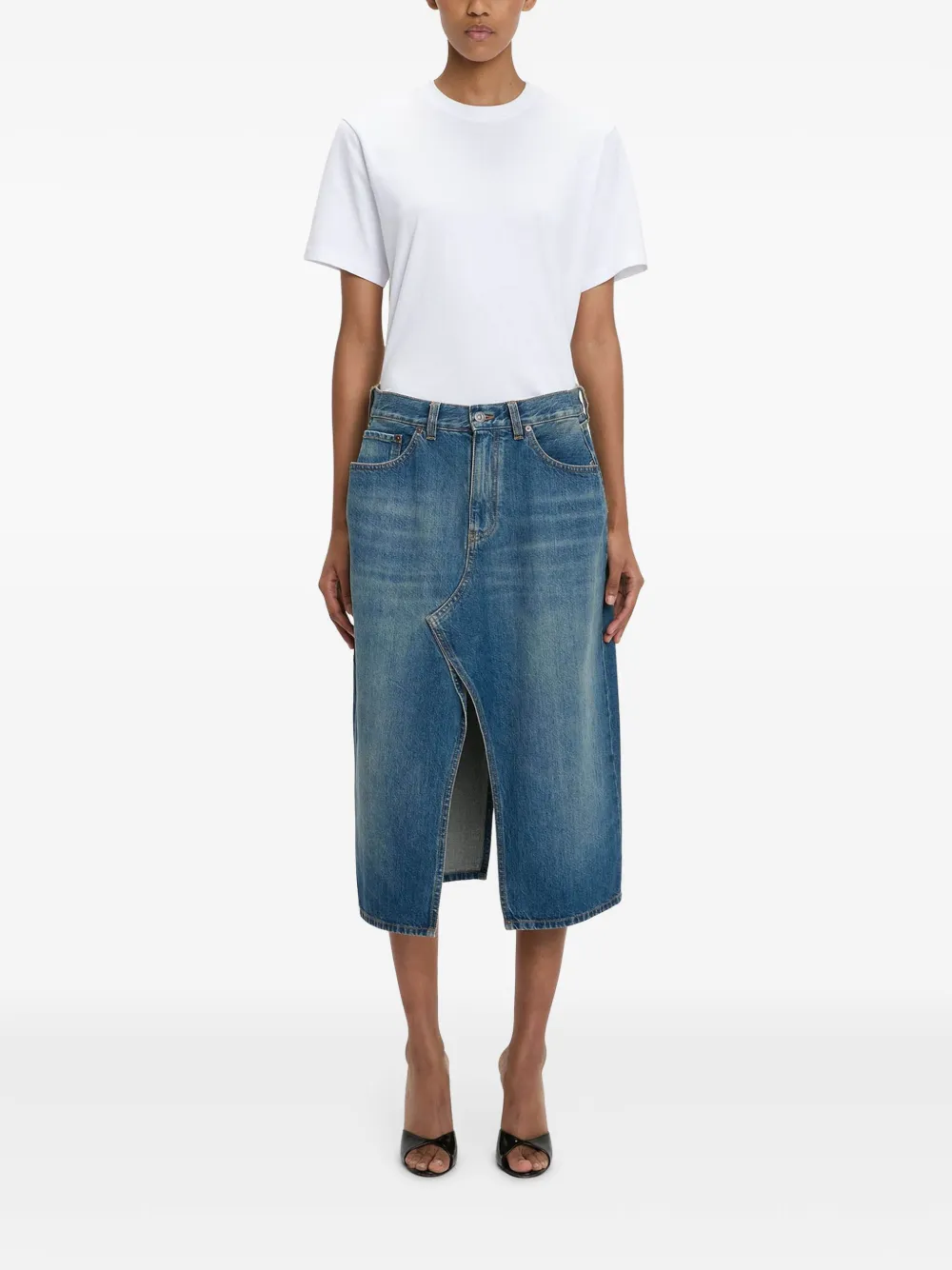 victoriabeckham Victoria Beckham Kick denim midi-rok - Blauw