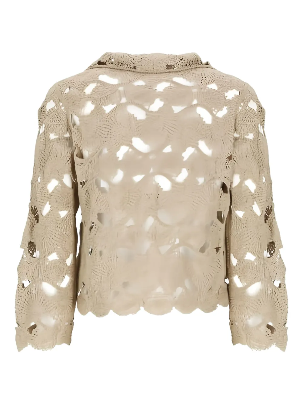 Kangra Cashmere Kangra Crochet-detail Beige Jacket With Scalloped Hem