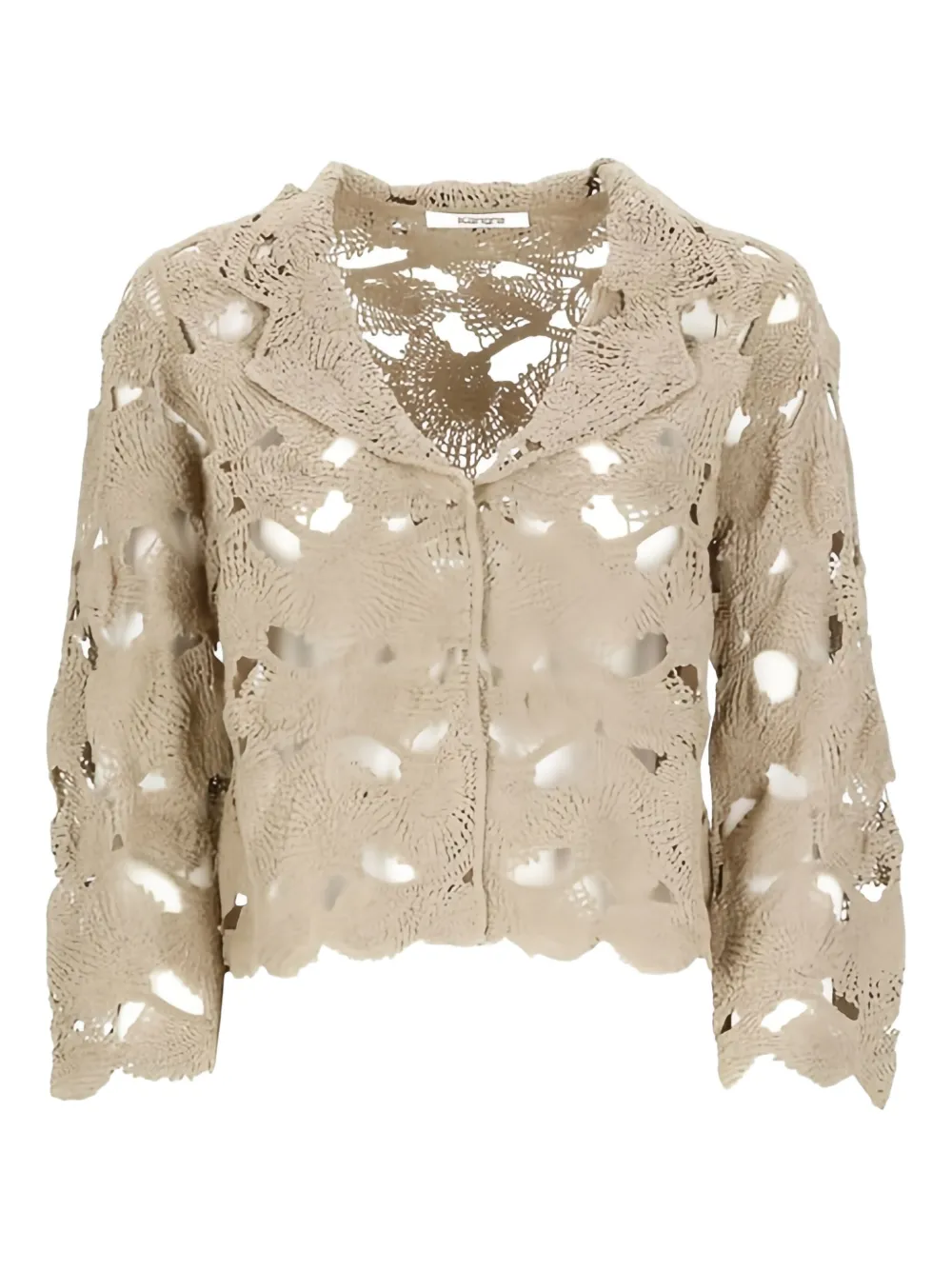 Kangra Cashmere Kangra Crochet-detail Beige Jacket With Scalloped Hem