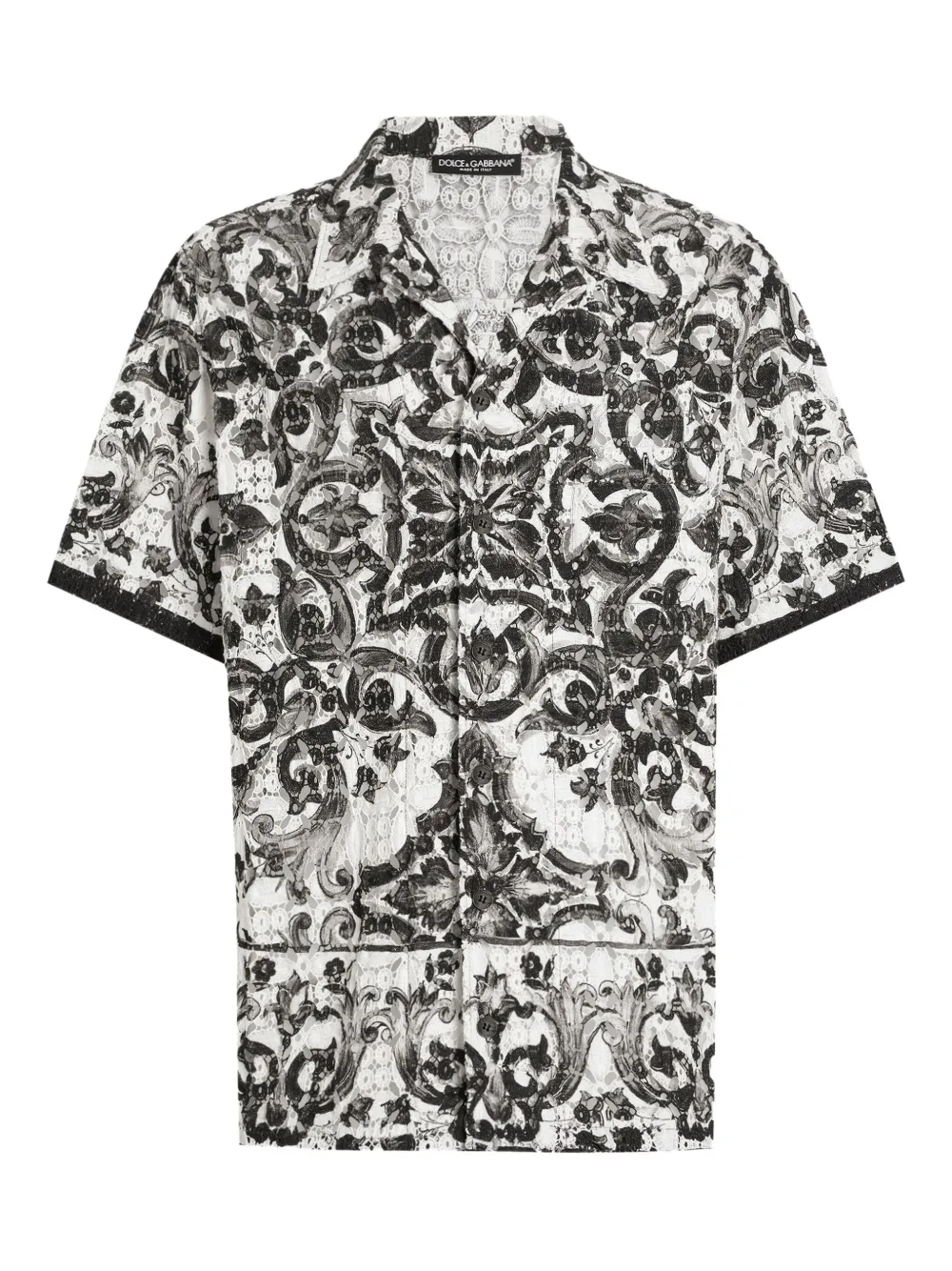 Dolce & Gabbana Hawaii gehaakt kanten overhemd met Majolica-print Zwart