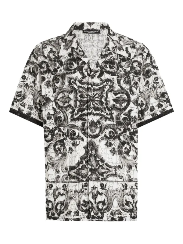 Dolce Gabbana Camisa Hawaii De Crochet Con Estampado Mayólica