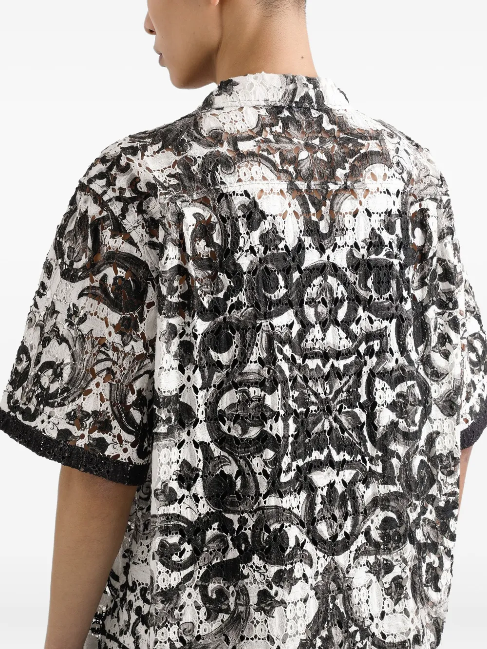 Dolce & Gabbana Hawaii gehaakt kanten overhemd met Majolica-print Zwart