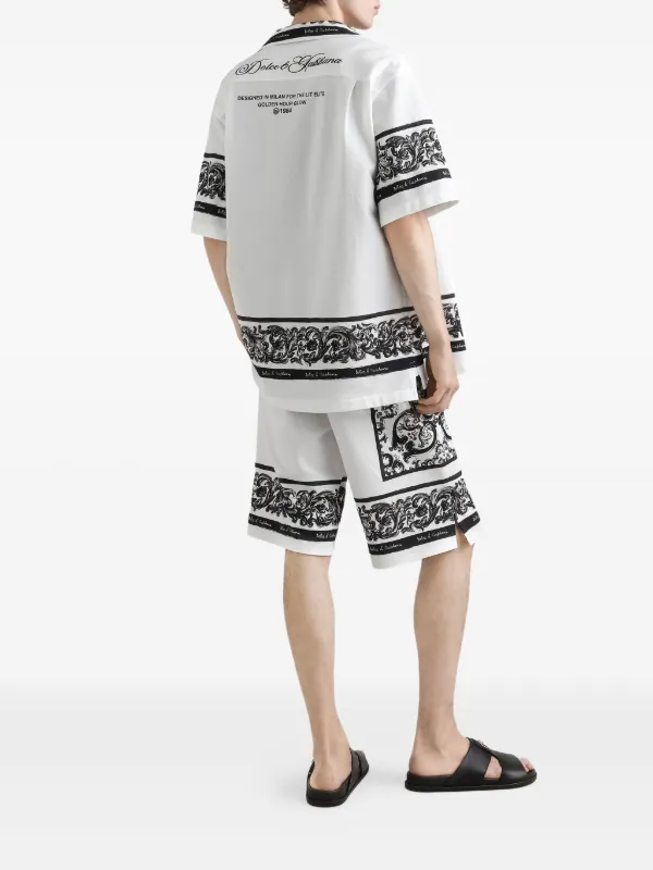 DOLCE & GABBANA プリントフーディー 関税送料無料 Dolce & Gabbana DG Logo Print Martini-Fit Shirt | Sendegaro US