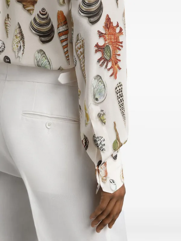 【DOLCE&GABBANA】シェルプリント マティーニシルクシャツ 長袖 Dolce & Gabbana shell-print Martini Shirt | Neutrals | FARFETCH