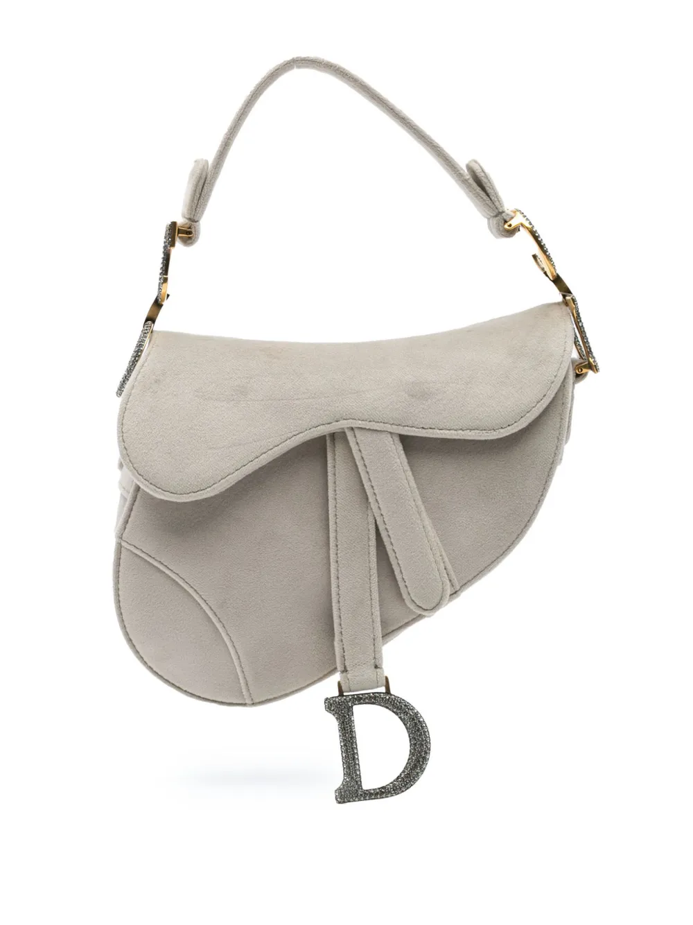 Christian Dior Pre-Owned 2020 ミニ ベルベット クリスタル サドル サッチェルバッグ - グレー Christian Dior Pre-Owned 2020 ミニ ベルベット クリスタル サドル サッチェルバッグ - グレー