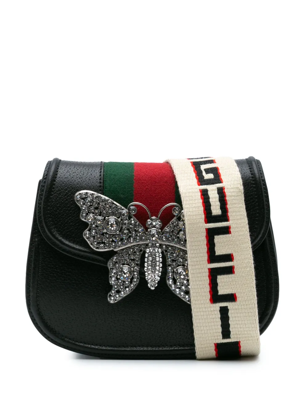 Pre-owned Gucci 2016-2024 Small Linea Totem Crystal Butterfly Crossbody Bag In Black