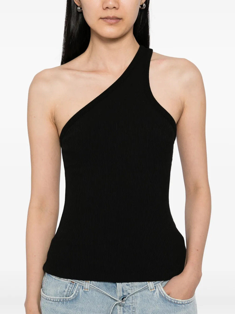 Shop Agolde Fine-ribbed Top In Black