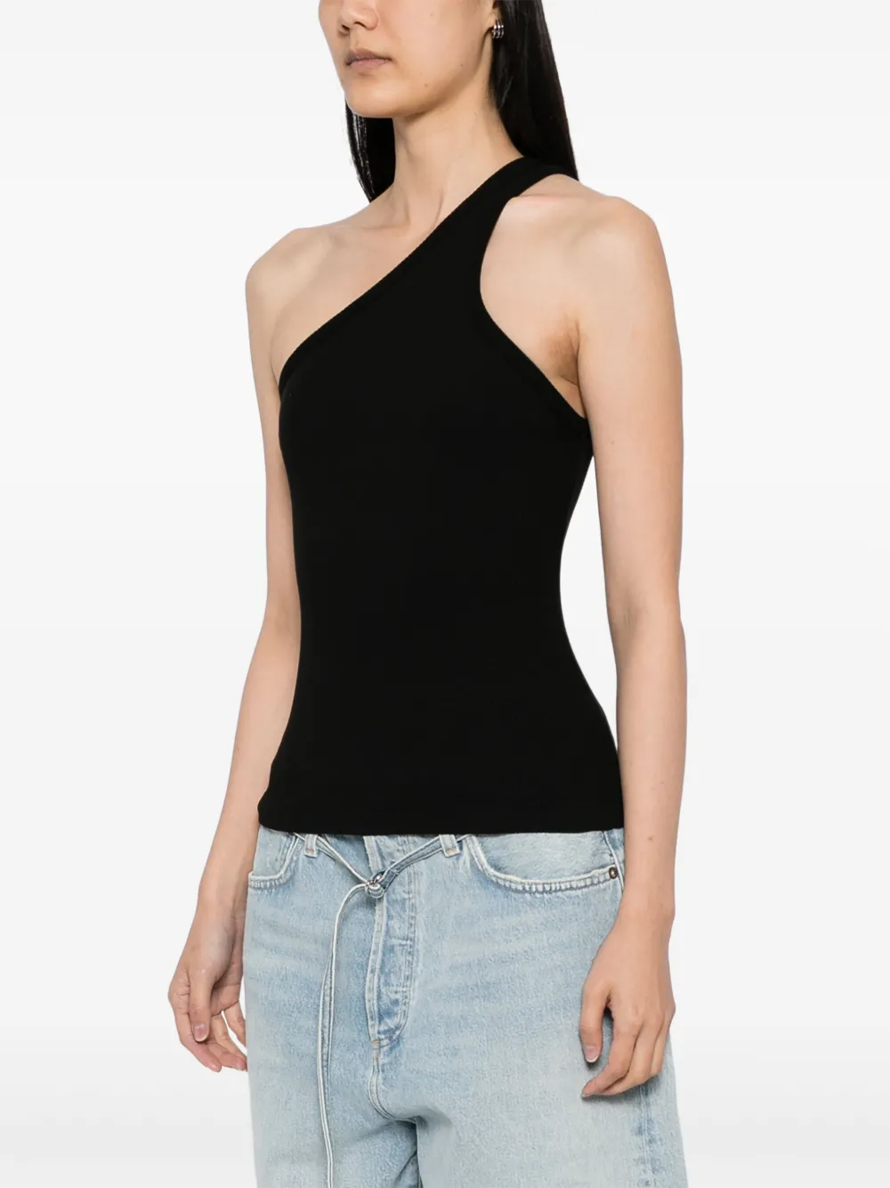 Shop Agolde Fine-ribbed Top In Black