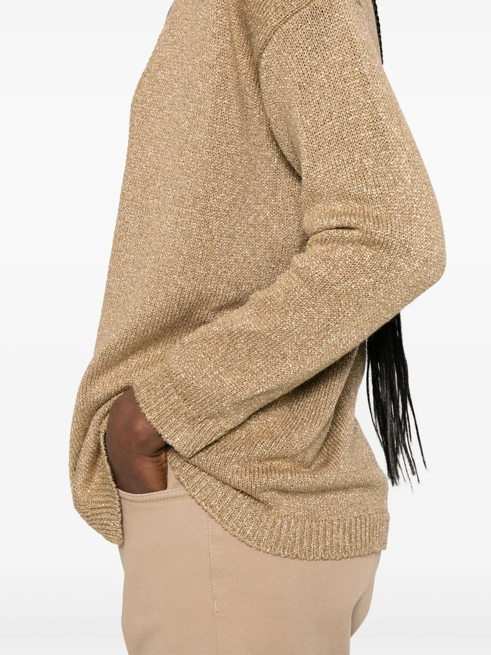 Shop Marella Lurex Cardigan In Gold