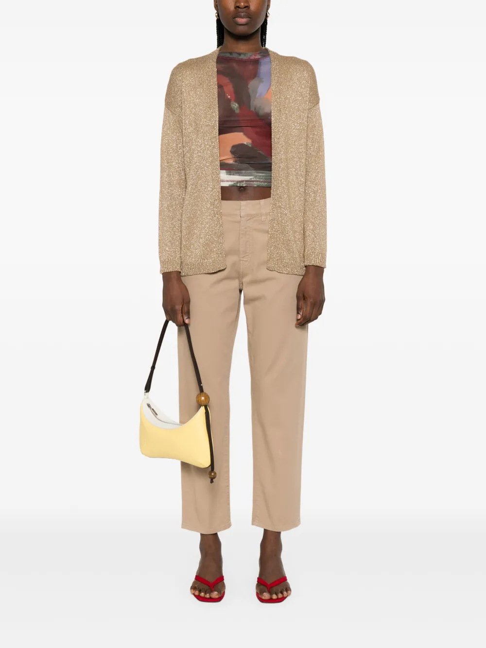 Shop Marella Lurex Cardigan In Gold