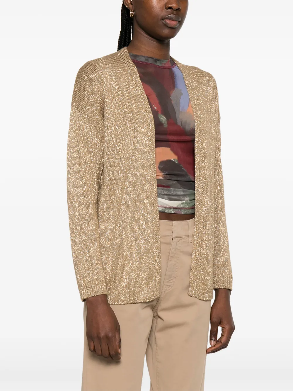 Shop Marella Lurex Cardigan In Gold