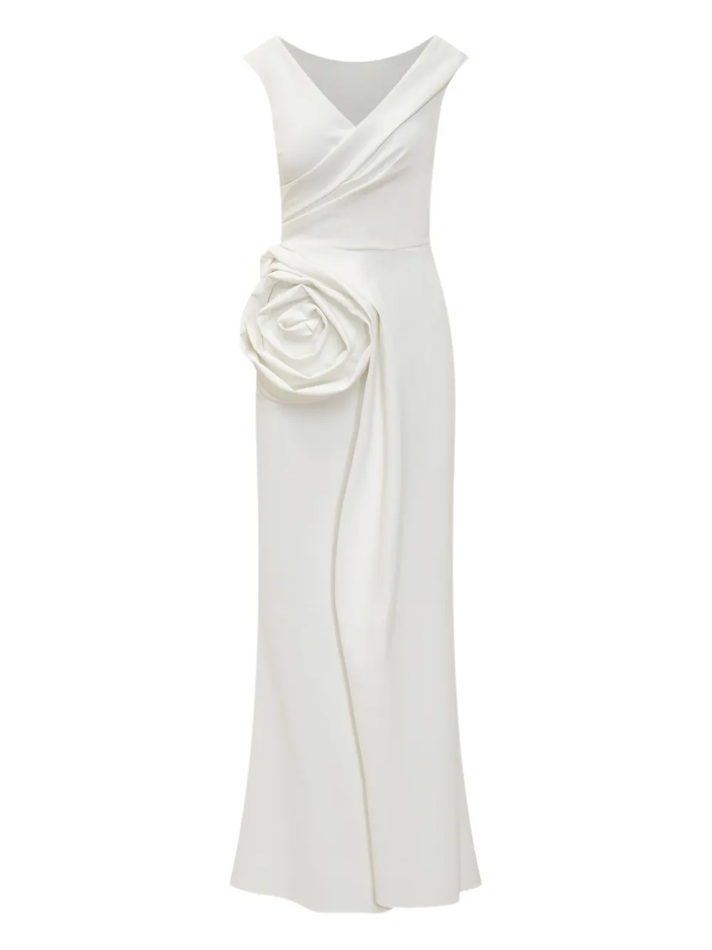 CHIARA BONI LA PETITE ROBE DRAPED GOWN WITH FLORAL APPLIQUÉ
