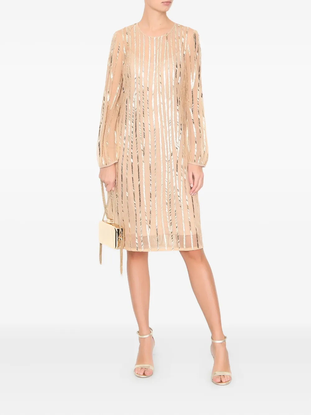 Max Mara sequin-embellished long-sleeve dress Beige