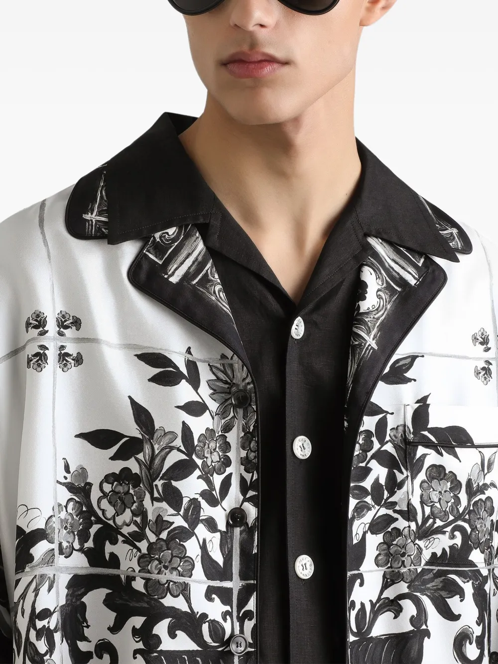 Dolce & Gabbana Zijden overhemd met Majolica-print Wit