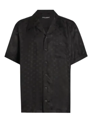 Saint Laurent patterned-jacquard short-sleeve Shirt | Black | FARFETCH