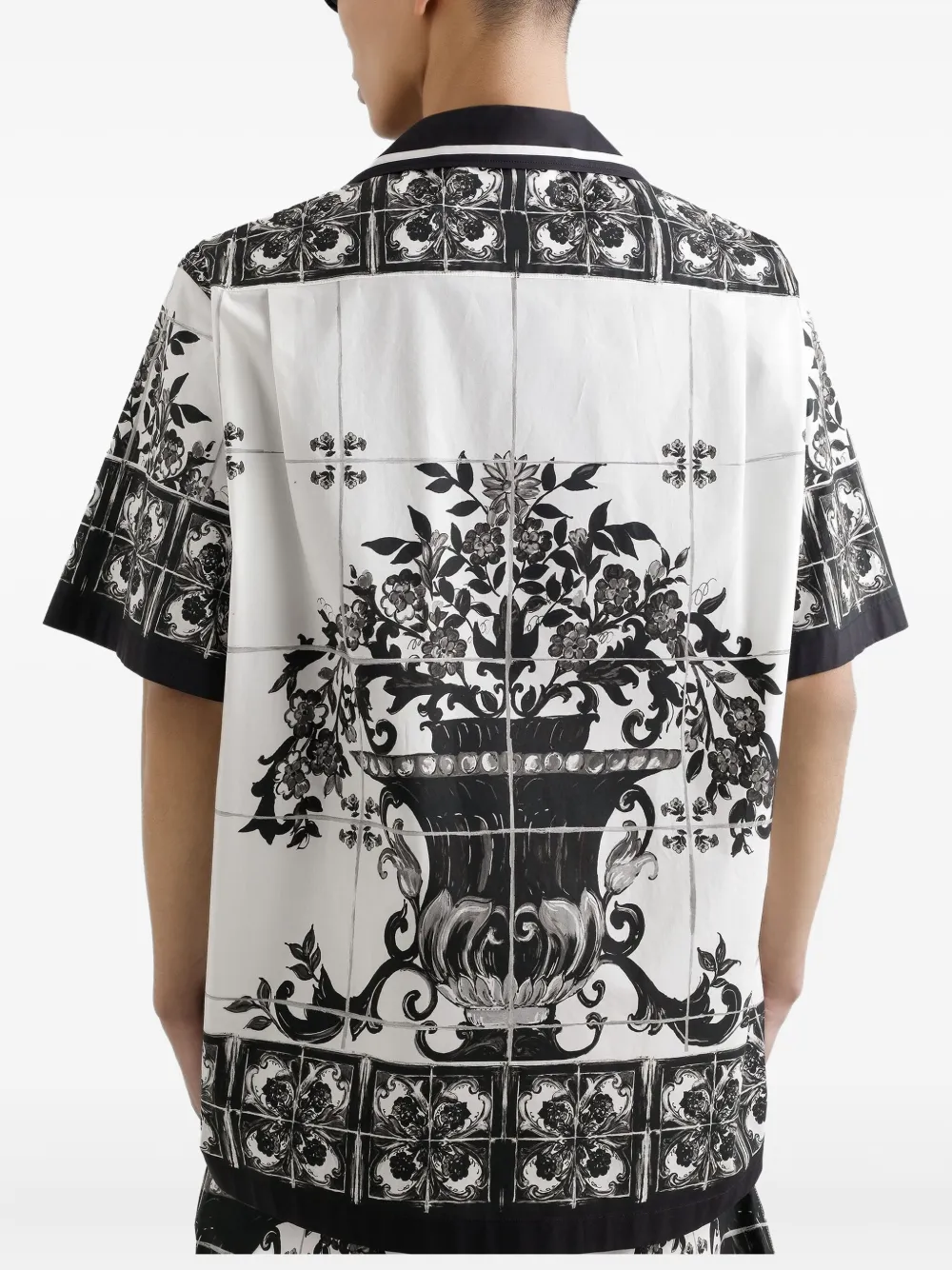 Dolce & Gabbana Katoenen overhemd met Majolica-print Wit