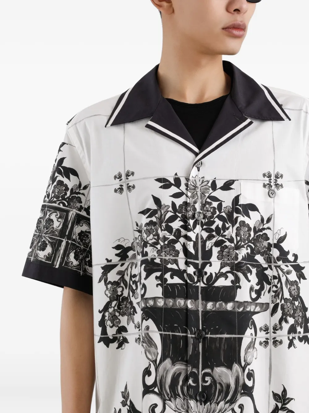 Dolce & Gabbana Katoenen overhemd met Majolica-print Wit
