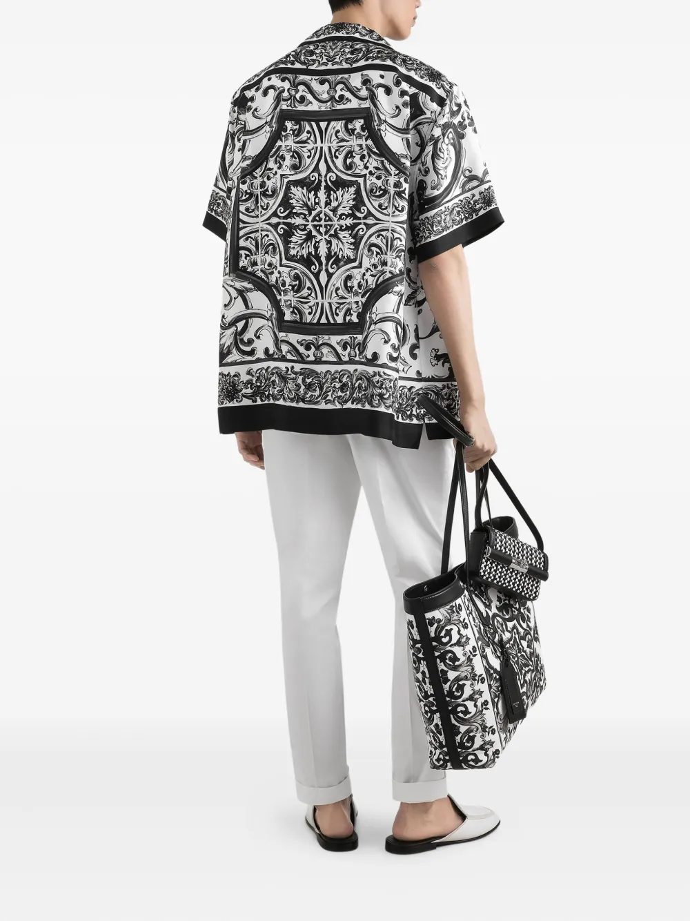 Dolce & Gabbana Zijden overhemd met Majolica-print Wit