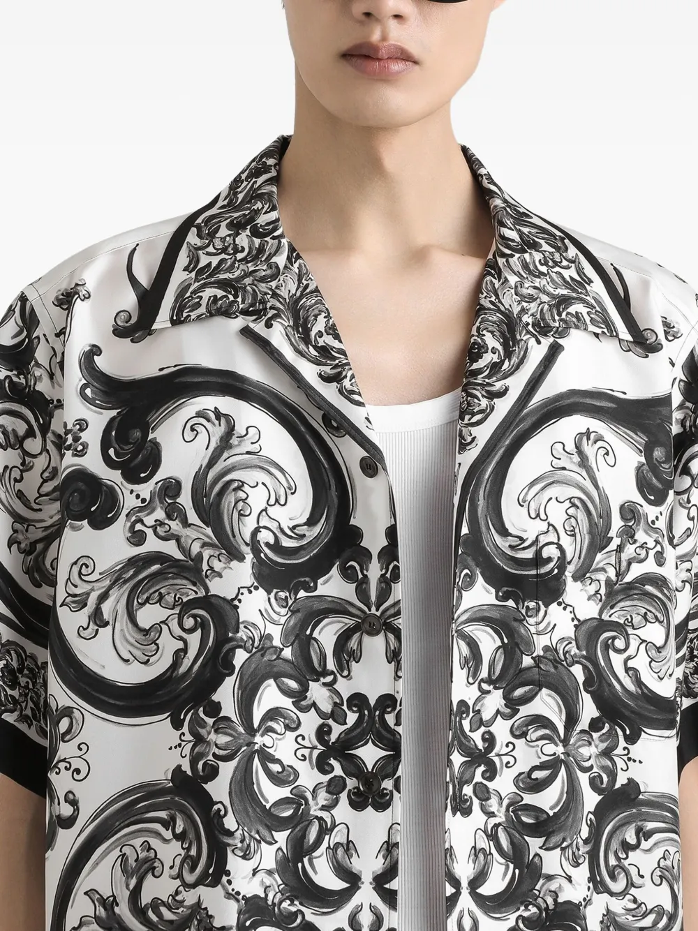 Dolce & Gabbana Zijden overhemd met Majolica-print Wit