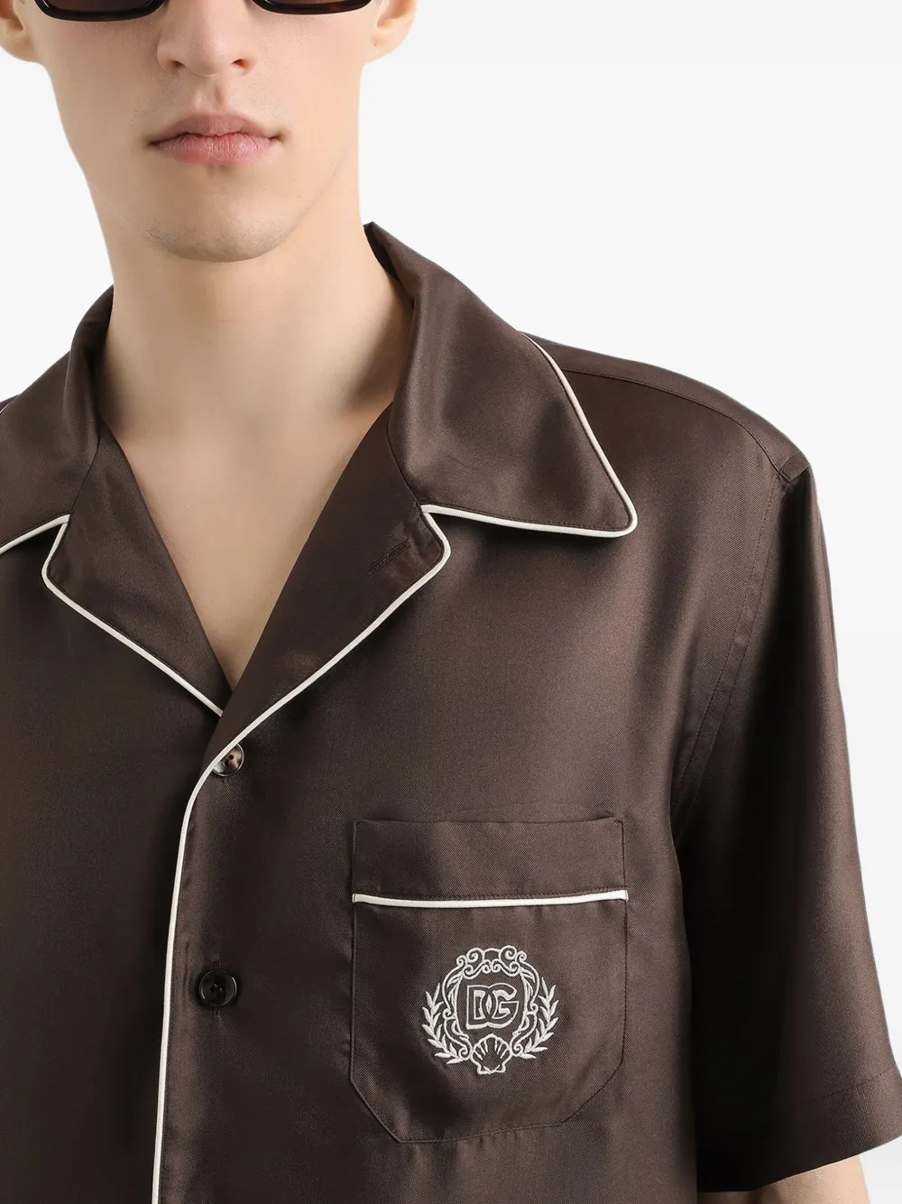 Dolce & Gabbana Overhemd met kraag en korte mouwen Bruin