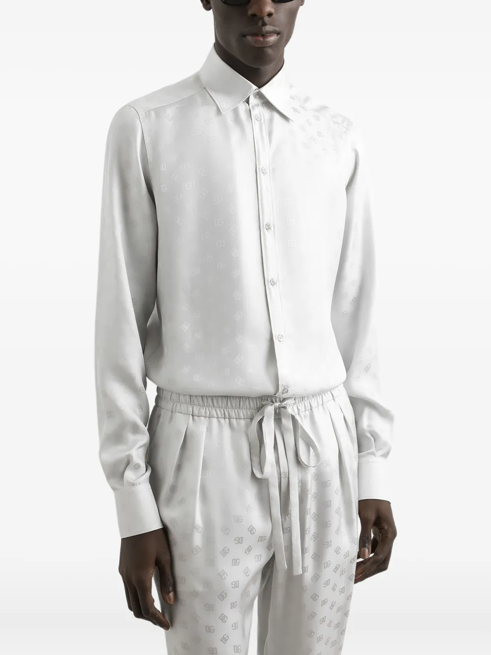 Dolce & Gabbana Martini satijnen overhemd met monogram-jacquard Grijs