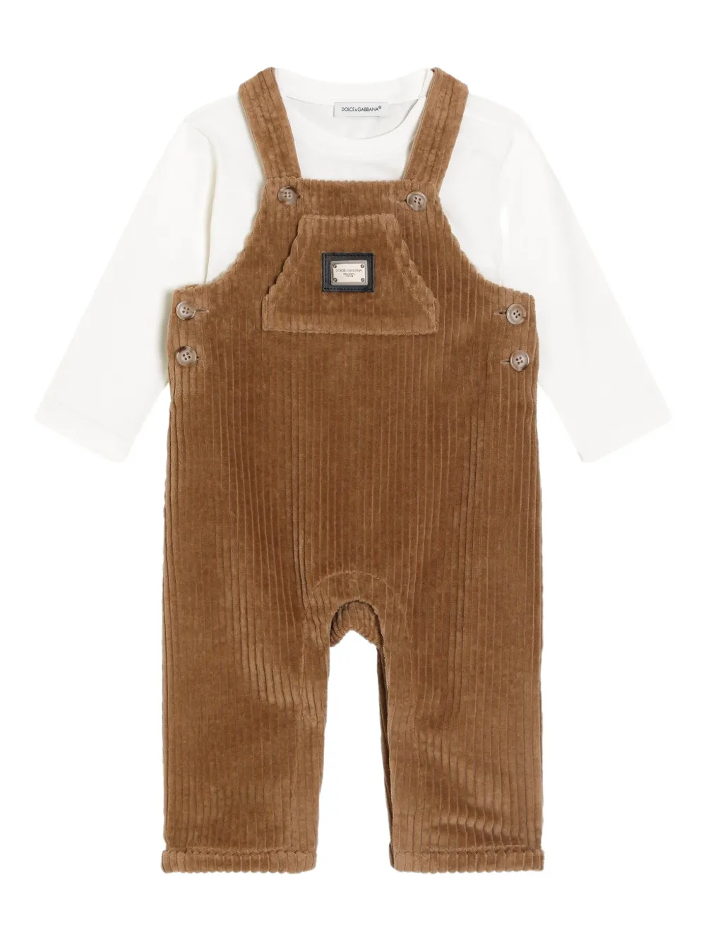 Dolce & Gabbana Corduroy Dungarees Set In Brown