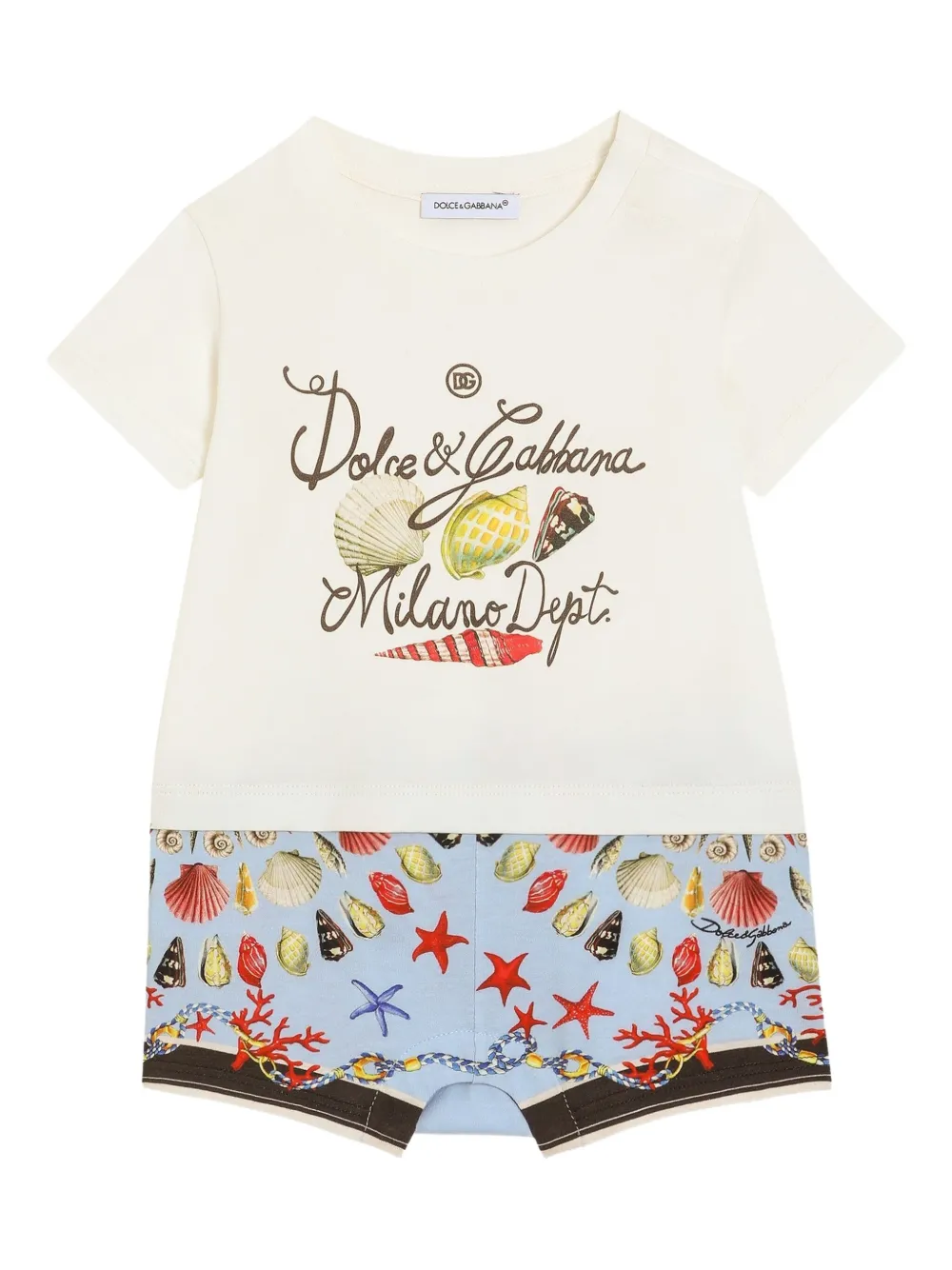Dolce & Gabbana Kids shell-print romper - ホワイト Dolce & Gabbana Kids shell-print romper - ホワイト
