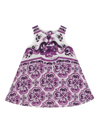 Dolce & Gabbana Kids Majolica-print Sleeveless Poplin Dress