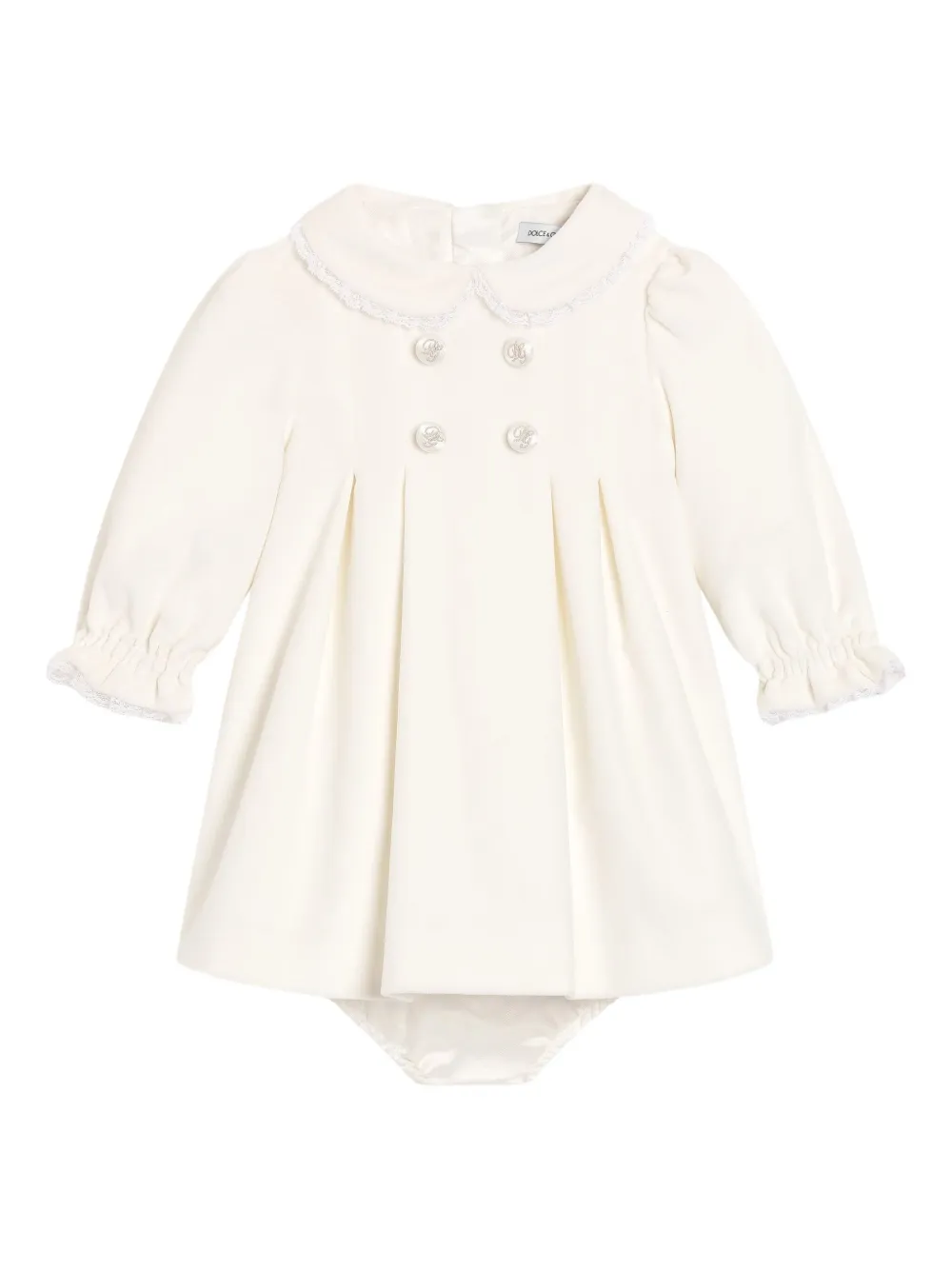 Dolce & Gabbana Kids vestido plisado con acabado de terciopelo | blanco | Image 1