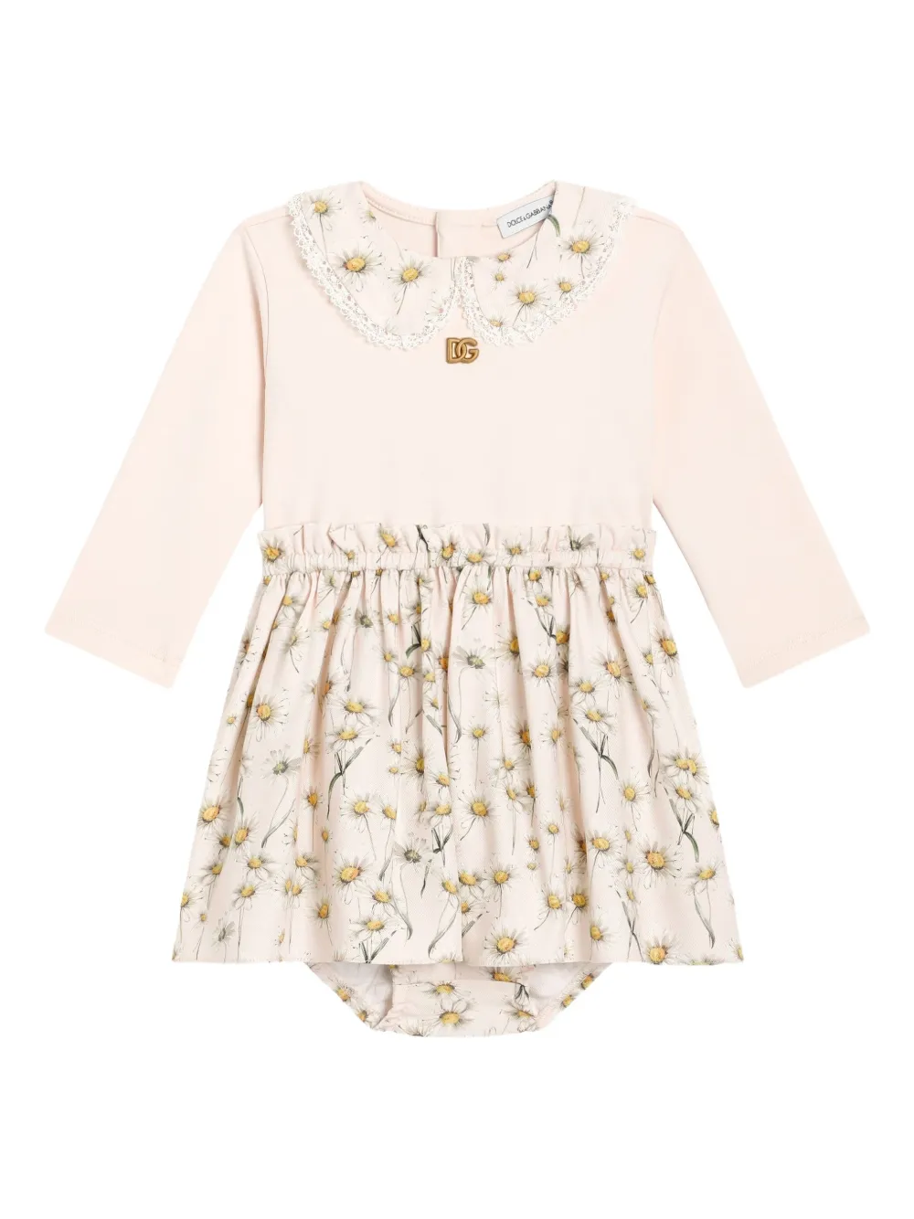 Dolce & Gabbana Kids Jurk met afwerking van kant en madeliefjesprint Beige