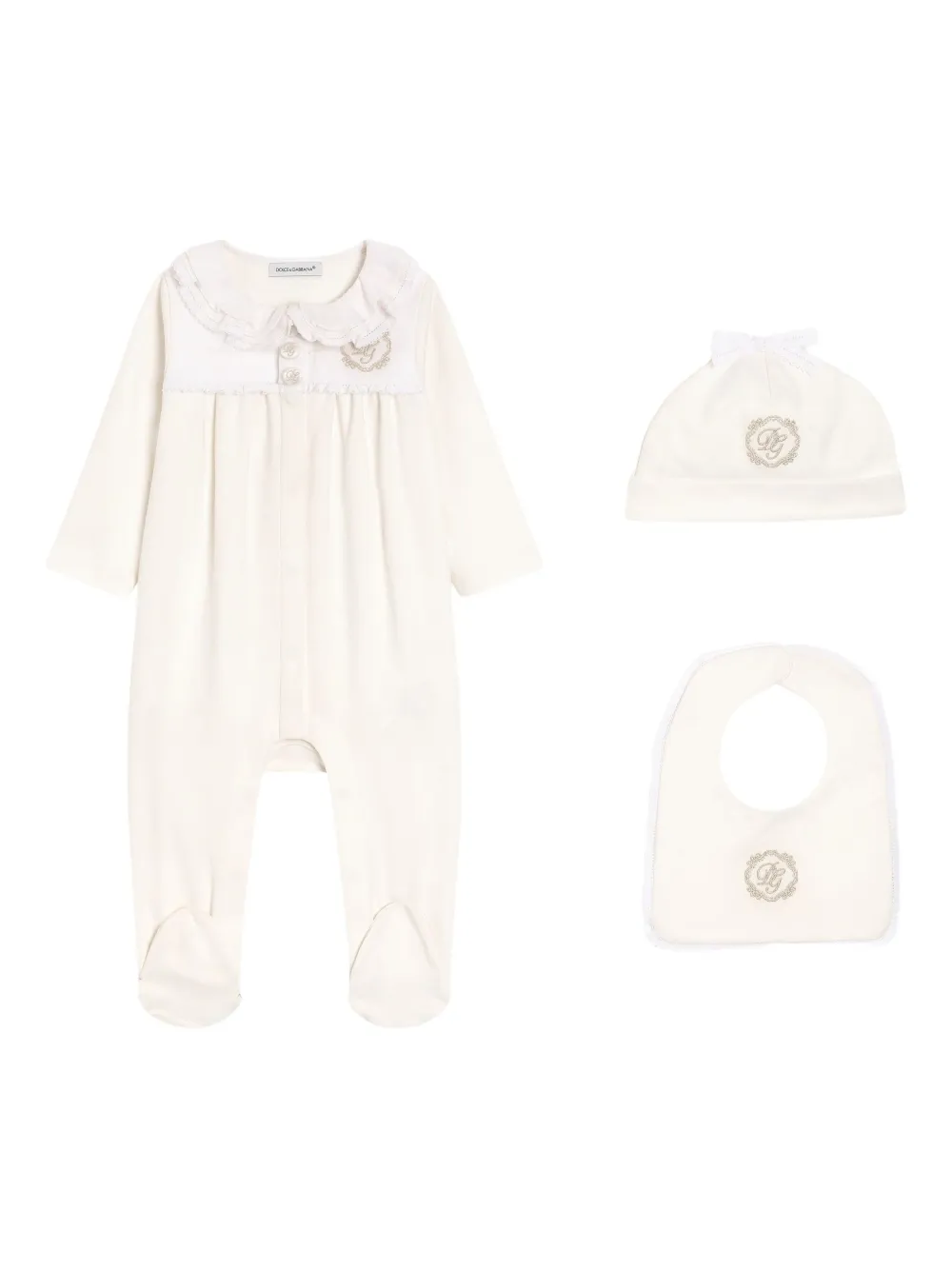 Dolce & Gabbana Kids Drie rompers met ruchekraag Wit