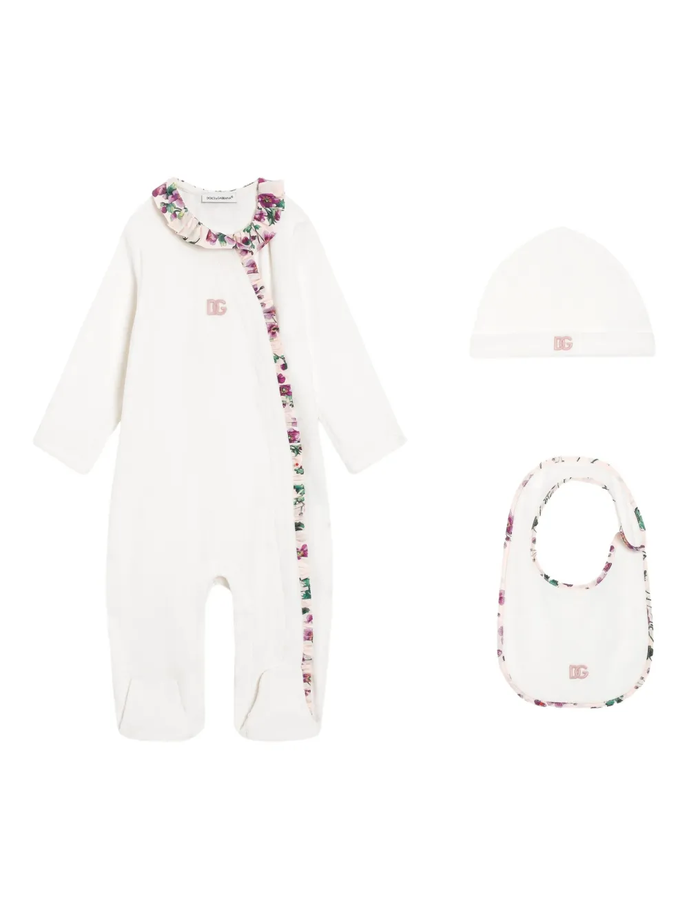 Dolce & Gabbana Kids Romperset met ruches en bloemenprint Wit