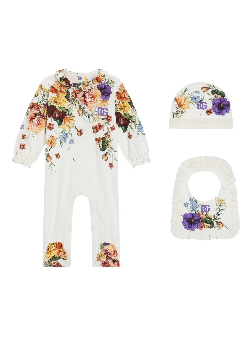 Dolce & Gabbana Kids Katoenen babypakje met bloe print Wit