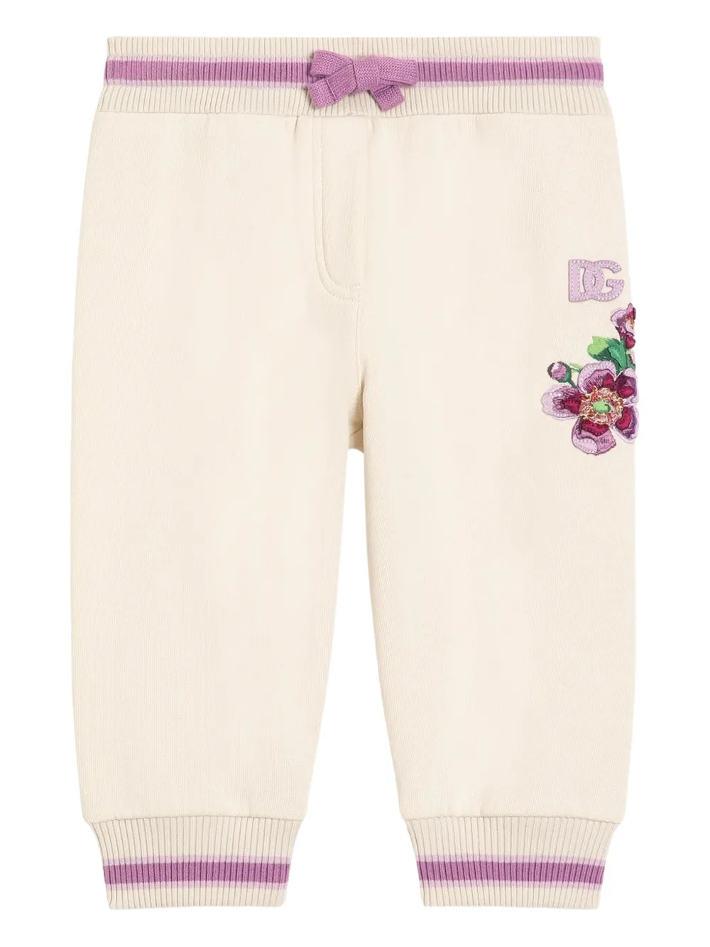 Dolce & Gabbana Kids Trainingsbroek met geborduurde bloe Beige