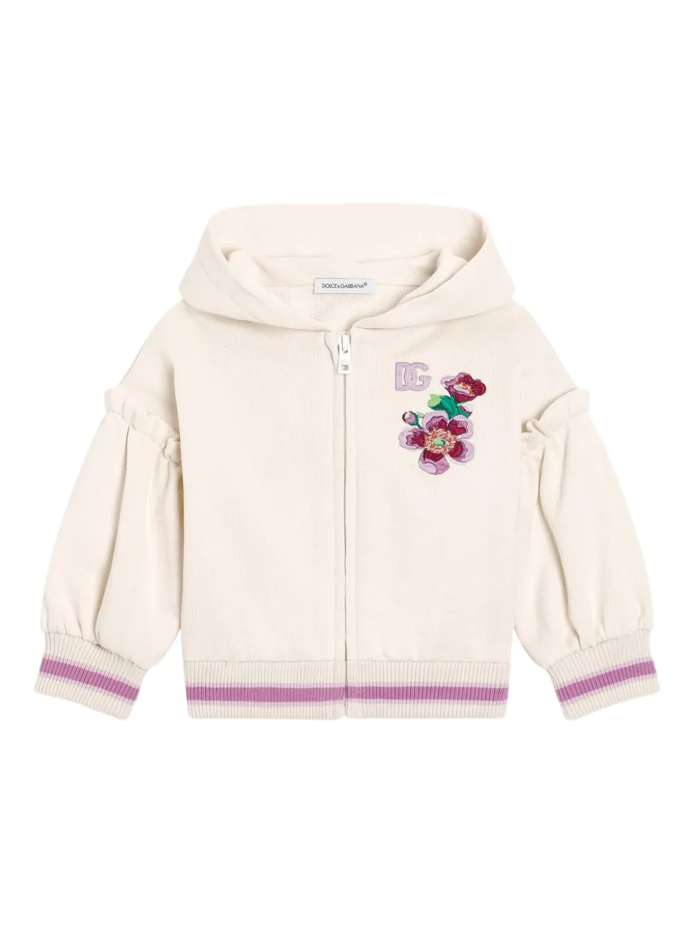 Dolce & Gabbana Kids Hoodie met geborduurde bloe Beige