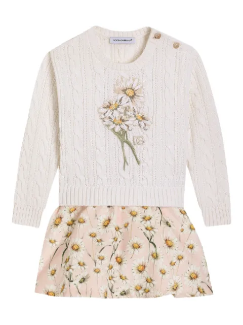 Dolce & Gabbana Kids daisy-print cable-knit dress