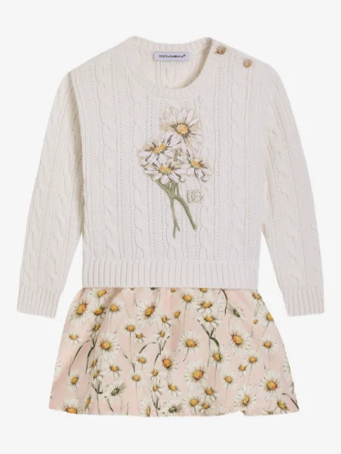 Dolce & Gabbana Kids 雏菊印花粗绞花针织连衣裙
