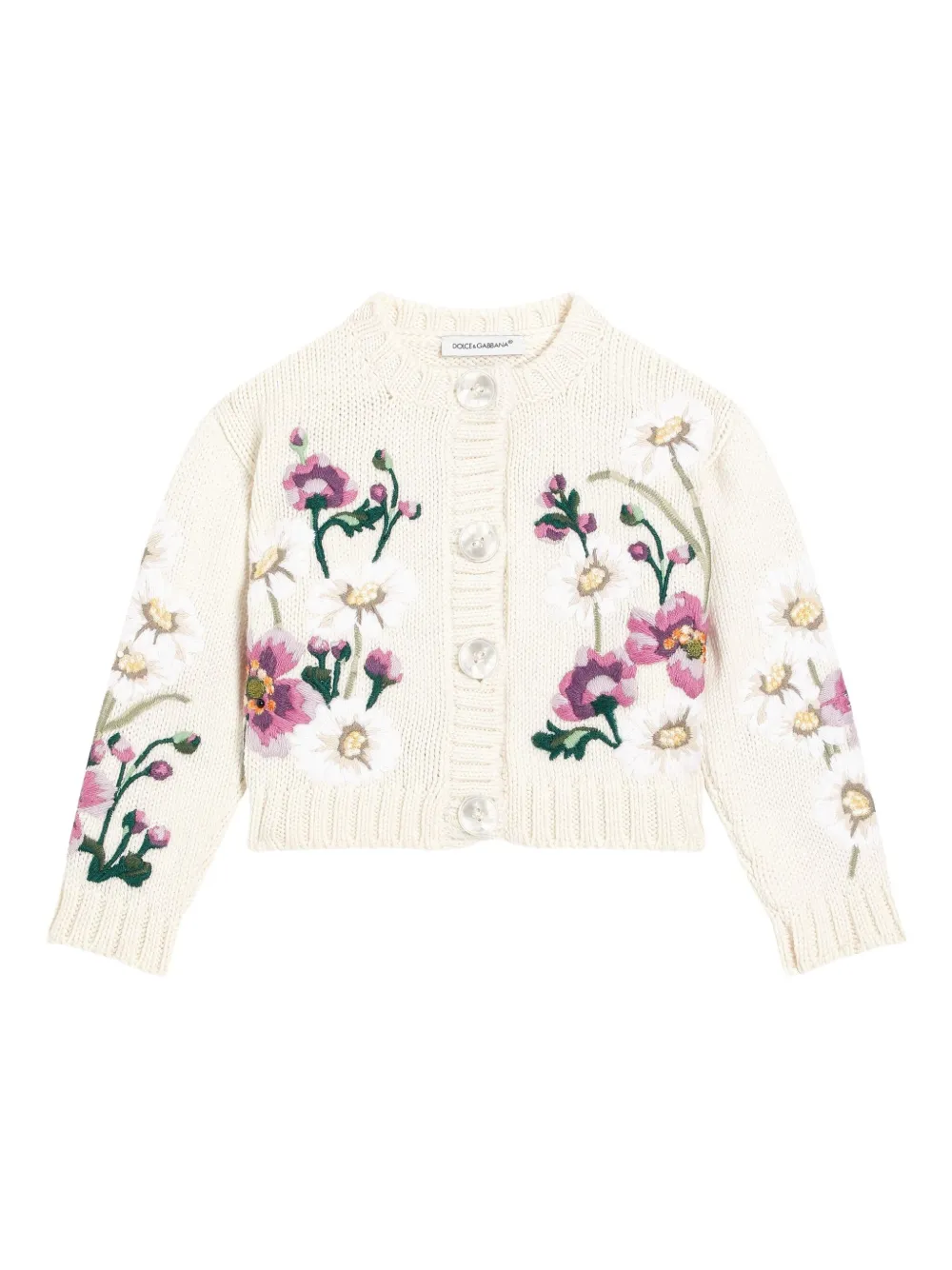 Dolce & Gabbana Kids floral-embroidered cardigan - Neutrals