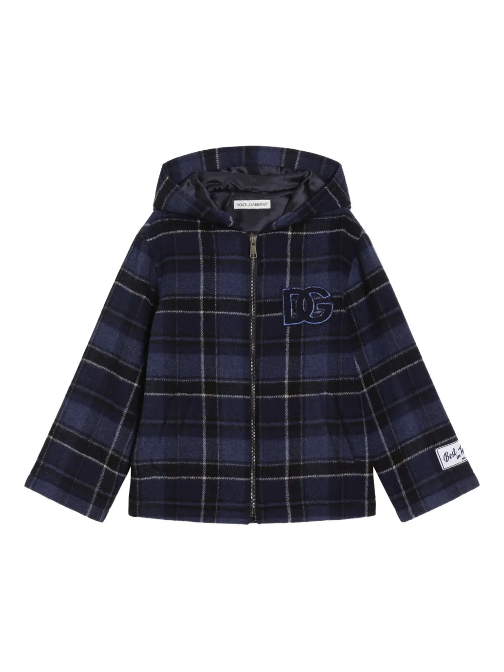 Dolce & Gabbana Kids' Check-pattern Hooded Jacket In Blue