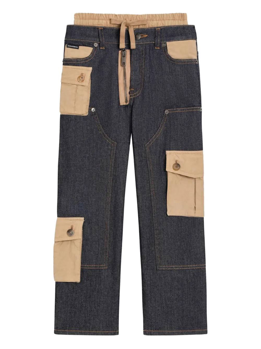 Dolce & Gabbana Kids Jeans met dubbele taille en cargo zak Blauw