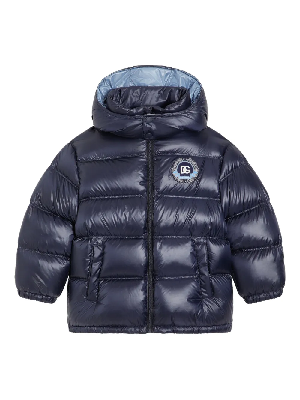 Dolce & Gabbana Kids' Logo-patch Hooded Puffer Jacket In Blue