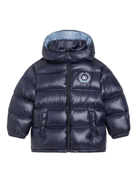 Dolce & Gabbana Kids logo-patch hooded puffer jacket 