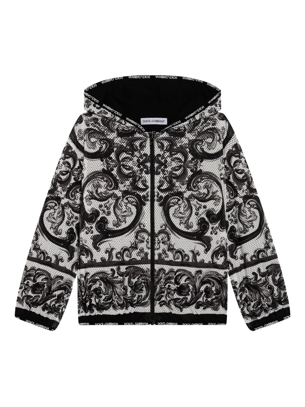 Dolce & Gabbana Kids Jack met capuchon en Majolica-print Zwart