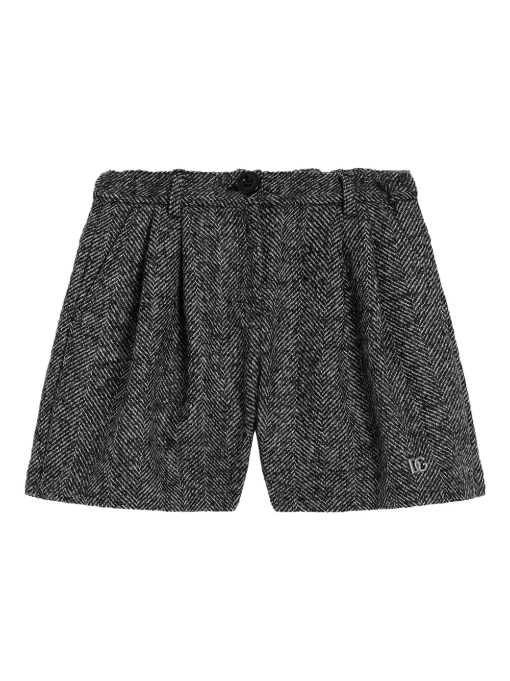 Dolce & Gabbana Pleated Herringbone Shorts In Gray