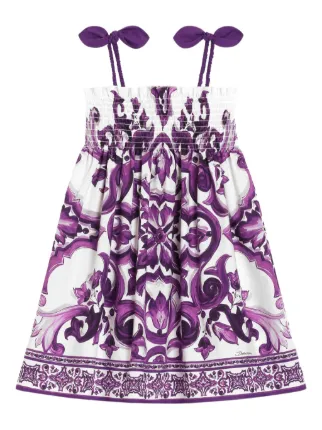 Dolce & Gabbana Kids Majolica-print Sleeveless Dress | White
