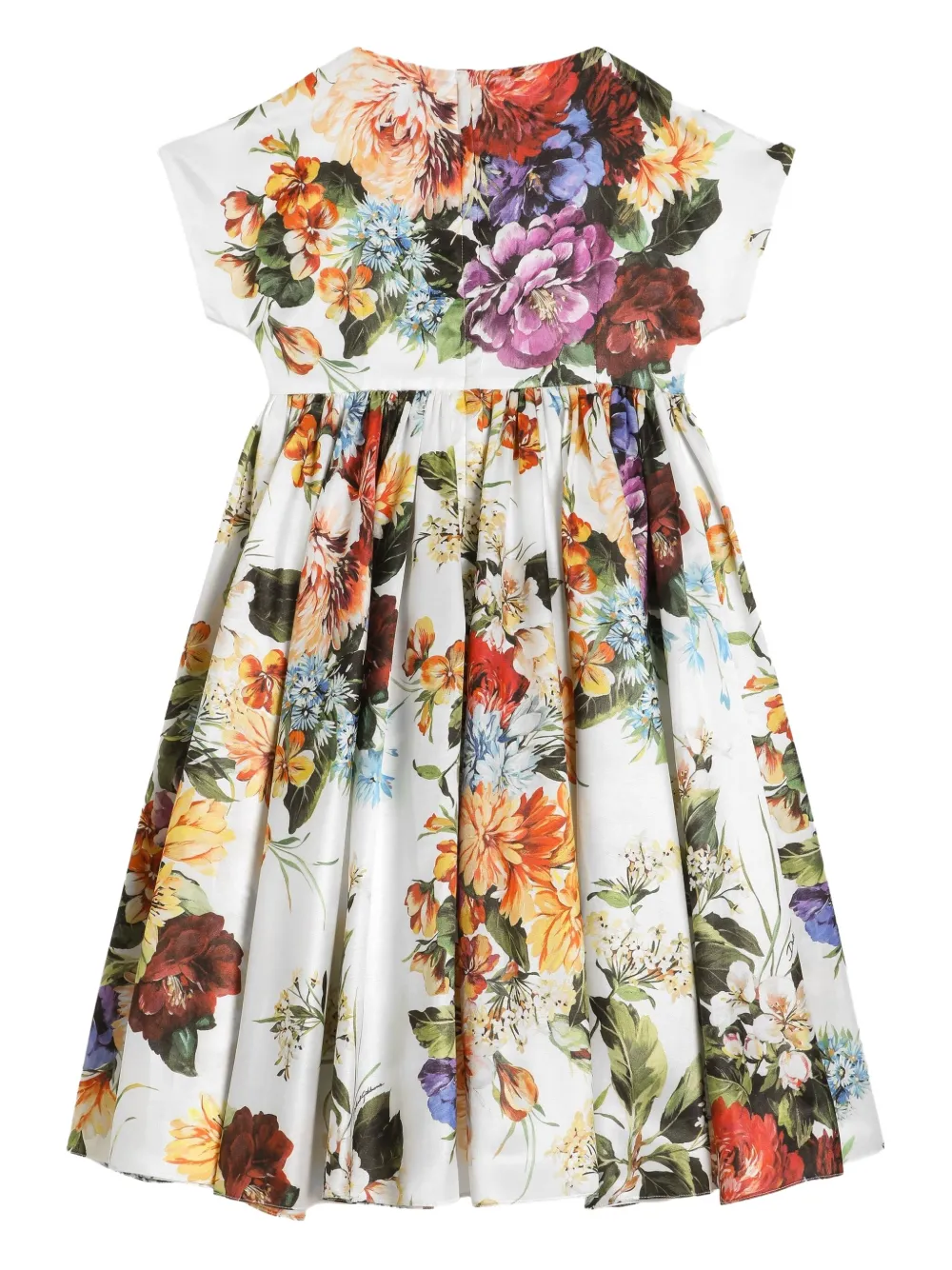 Dolce & Gabbana Kids Jurk van katoen-zijdeblend met bloemenprint Wit