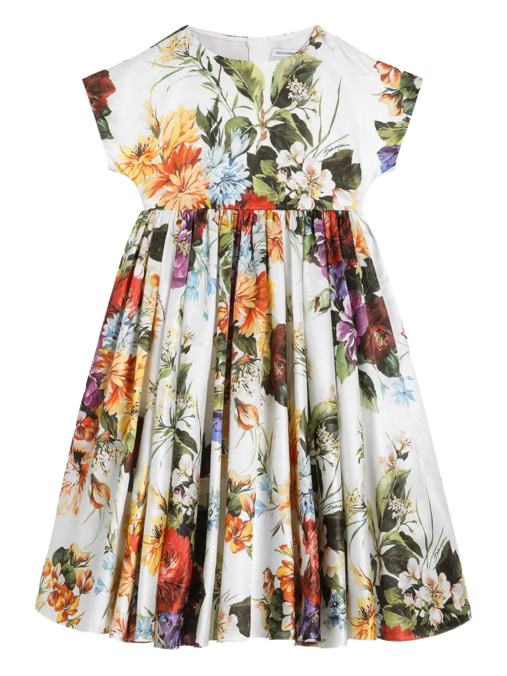 Dolce & Gabbana Kids フローラル コットンシルクワンピース - ホワイト Dolce & Gabbana Kids フローラル コットンシルクワンピース - ホワイト