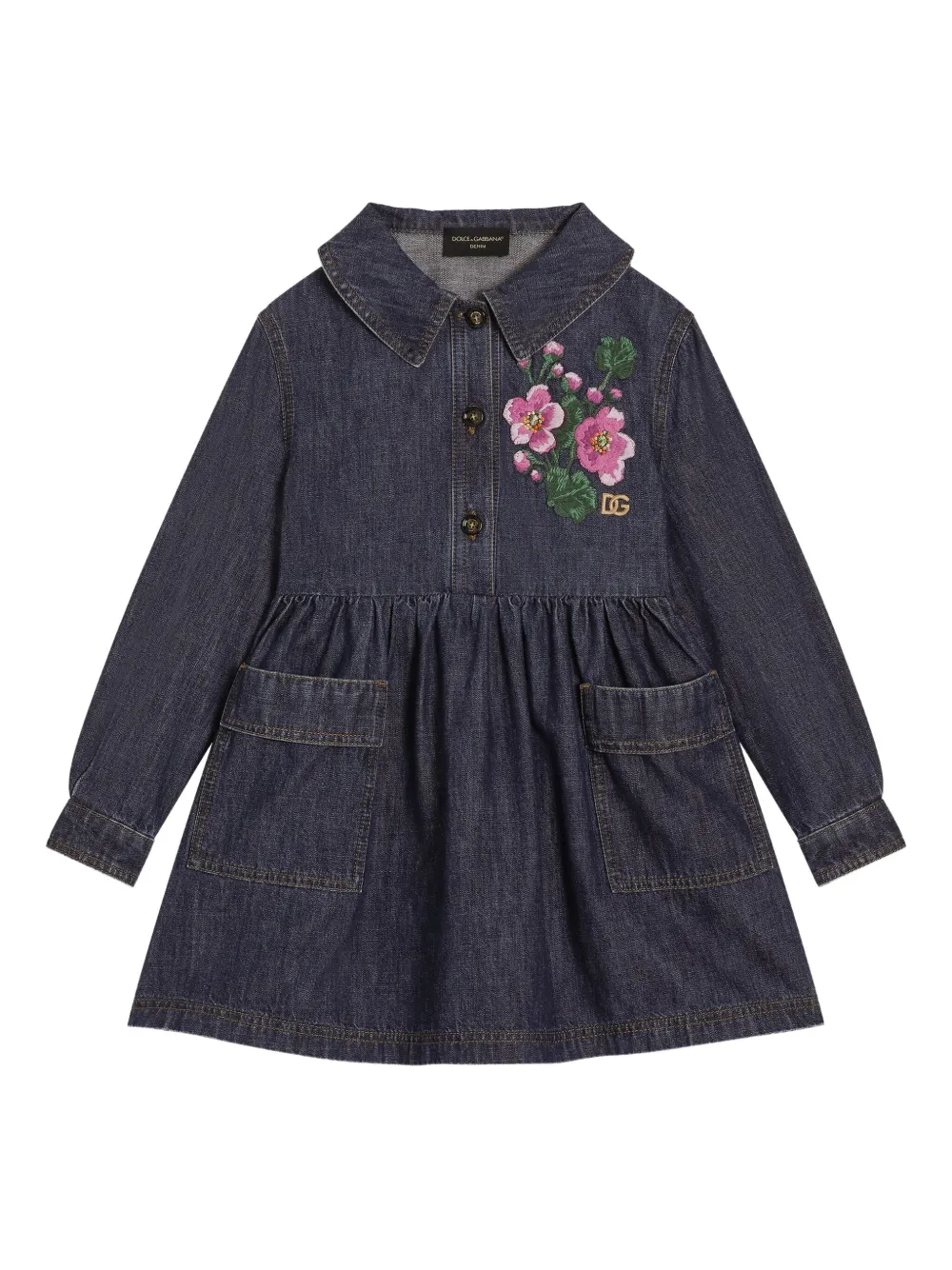 Dolce & Gabbana Kids Spijkerjurk met geborduurde bloe Blauw
