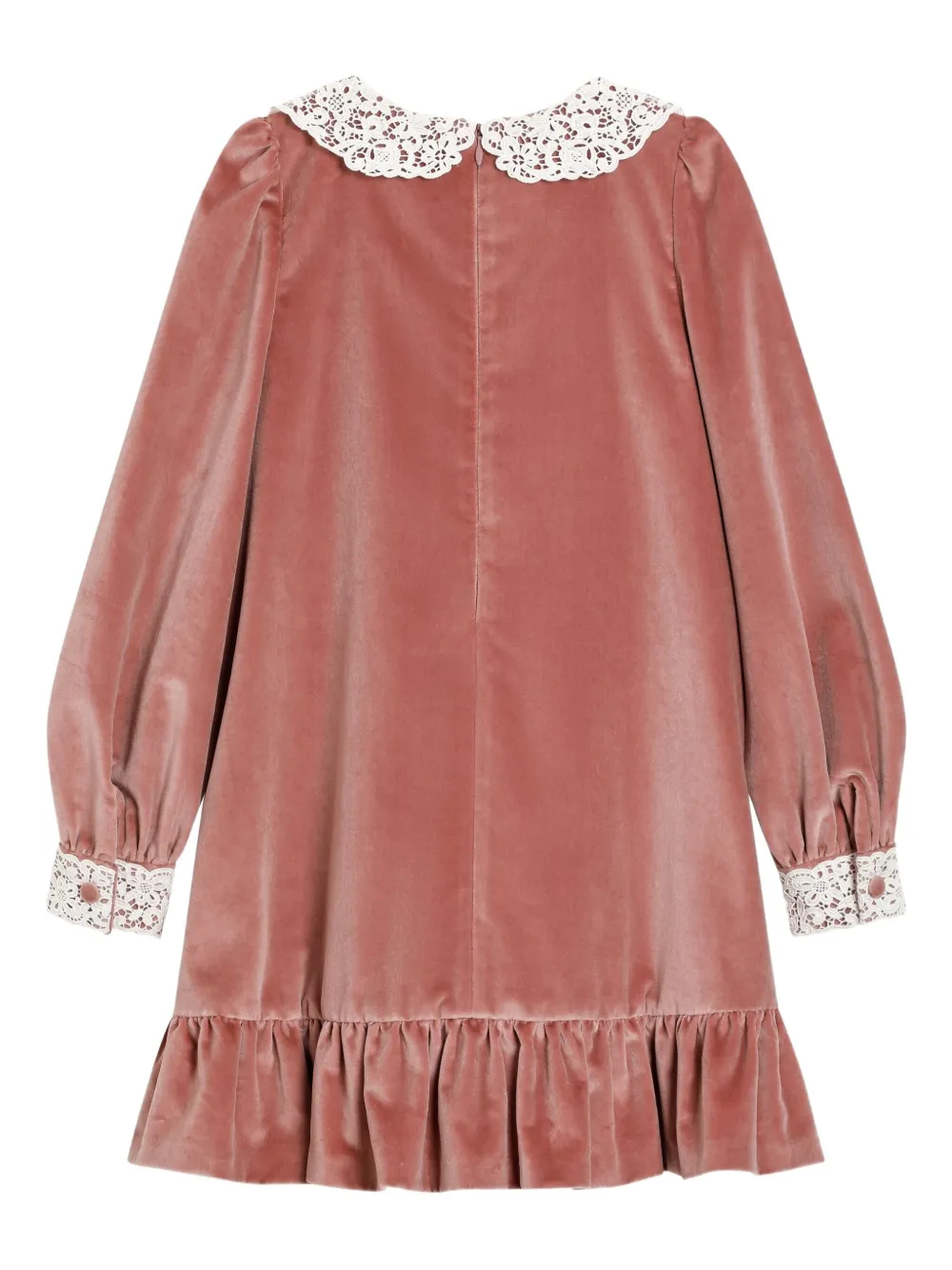 Dolce & Gabbana Kids Fluwelen jurk met afwerking van kant Roze
