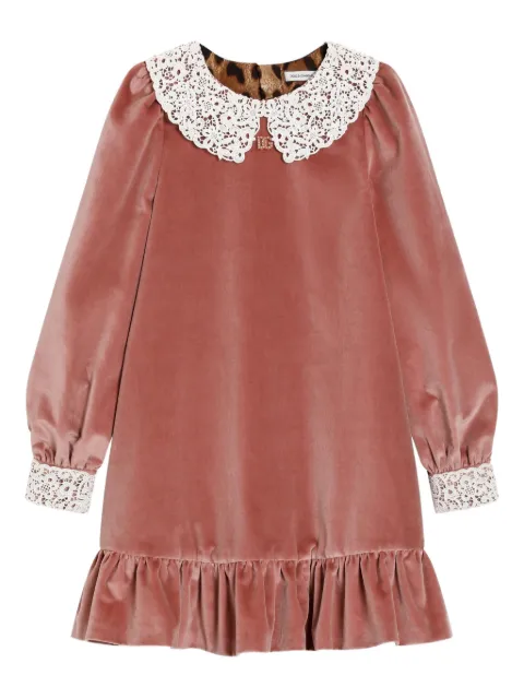 Dolce & Gabbana Kids smooth velvet dress with macrame collar